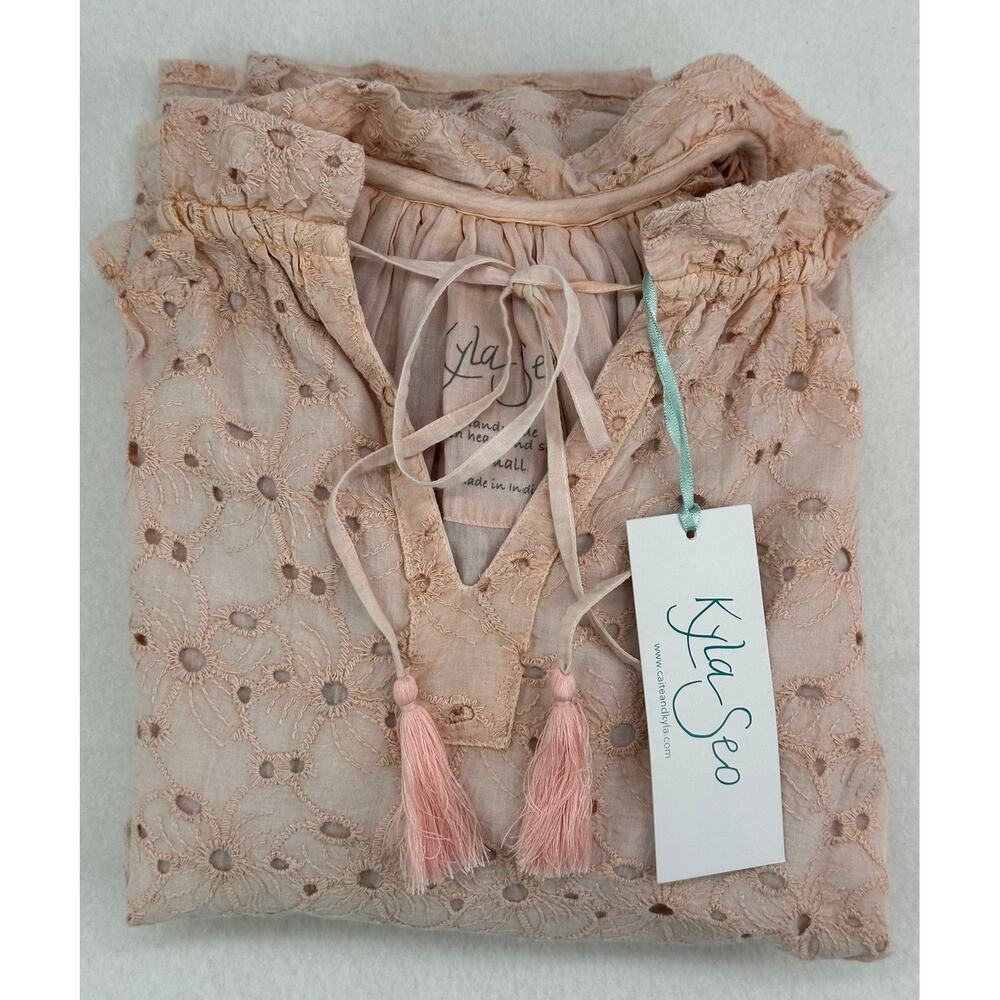 Anthropologie Kyla Seo Talin Blouse Pink Eyelet Fully Lined NWT Cottagecore S - Picture 7 of 12
